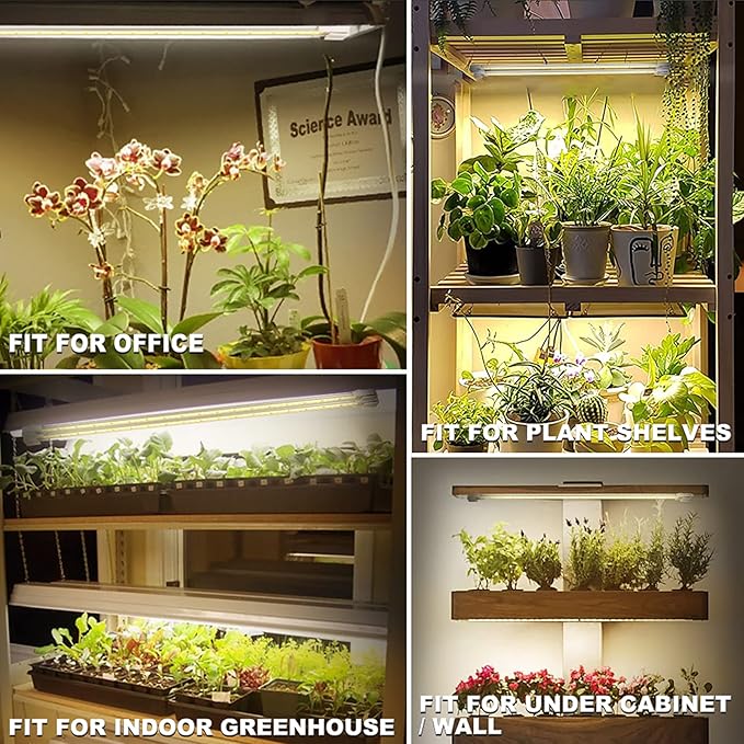 Mosthink LED Plant Grow Light Strips Full Spectrum for Indoor Plants with Auto ON/Off Timer, 48 LEDs / 4 Dimmable Levels, Sunlike Grow Lamp for Hydroponics Succulent, 2 Pack