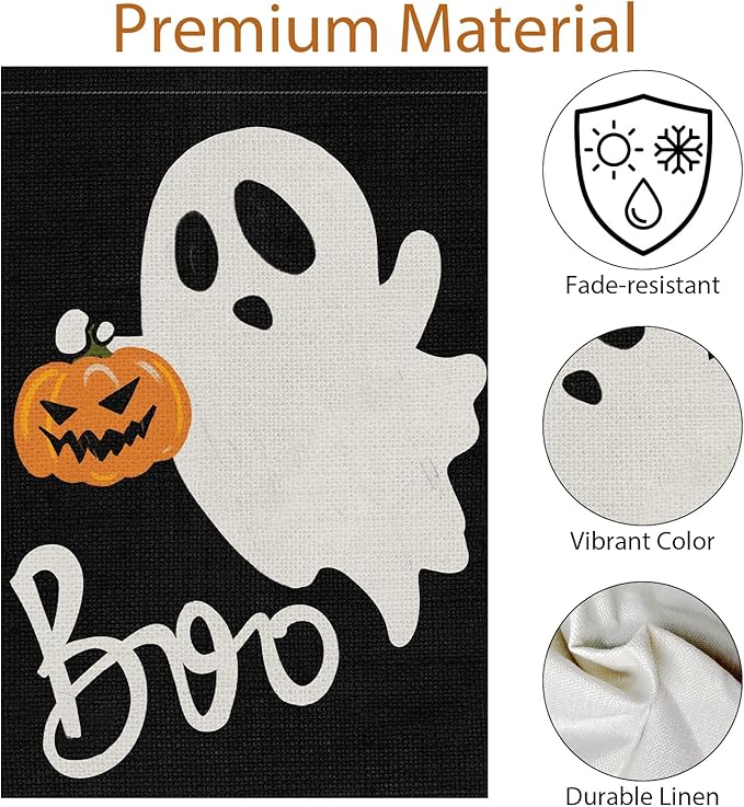 Halloween Ghost Garden Flag 12x18 Inch Double Sided Outside, Spooky Boo Garden Flag Welcome Holiday Yard Outdoor Decoration