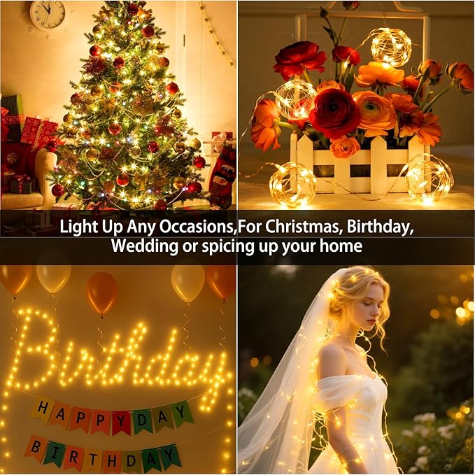 VOOKRY 8 Pack 30 LED Fairy Lights Battery Operated String Lights - 10 ft Mini Silver Wire Firefly Starry Moon Lights for DIY Crafts Wedding Party Bedroom Table Centerpieces Christmas(Warm White)