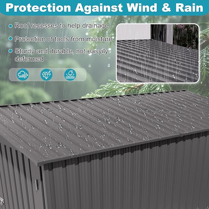 4x9 FT Outdoor Metal Storage Shed, Metal Lean to Storage Shed with Lockable Single Side Hinge Door and Ventilation Window, Garden Shed for Backyard Garden Patio Lawn, Dark Gray