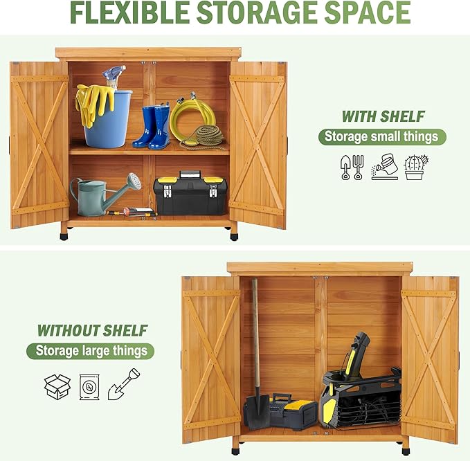 Outdoor Potting Bench with Metal Work Top,Waterproof Garden Storage Cabinet,Wooden Tool Station Shed for Backyard,Patio,Lawn Gardening