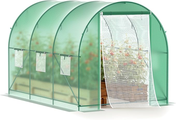 10x7x7 FT Walk-in Greenhouse for Outdoors for Winter Plant Protection,6-Ventilated Screen Window Portable Greenhouse W/ 2-Zipper Door,PE Cover & Heavy Duty Frame