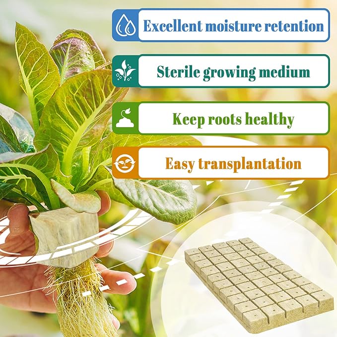 Legigo 1 Inch Rockwool Cubes Seed Starter Plugs for Hydroponics, RockWool Planting Grow Cubes for Hydroponic Tower Garden Soilless Cultivation Plants Germination Cutting Clone (2 Sheet, 100 Plugs)