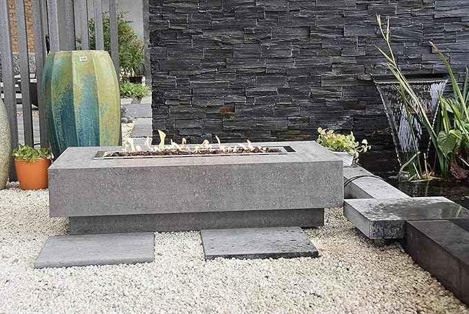 Elementi | Hampton Gas Fire Pit Cast Concrete 56" Rectangular Fire Table, Outdoor Fire Pit Electronic Ignition | Canvas Cover, Lava Rock Included | Light Gray (Natural Gas)