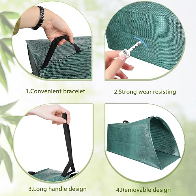 Leaf collector leaf scoop,Foldable yard waste bag,Extra large lawn bags leaf bags,Heavy leaf pick up tools leaf loader,Reusable yard garden bags for leaves lawn trash (200L)