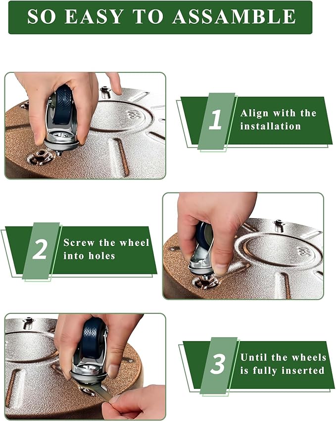 Metal Heavy Duty Plant Caddy Round Flower Pot Mover, 3 Pack Mixed of 14", 16" and 20" Rolling Plant Stand with Wheels, Indoor Outdoor Plant Dolly with Casters Planter Tray, Bronze