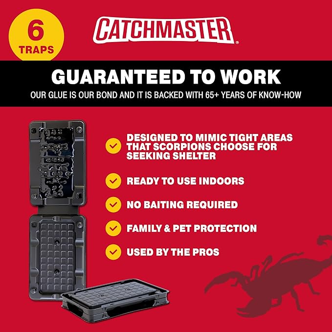 Catchmaster Scorpion Glue Tray Traps 6-Pack, Adhesive Scorpion Killer for Home, Simple Insect Traps Indoor, Sticky Bug Catcher for Kitchen, Garage, & Basement, Pest Control Glue Trap