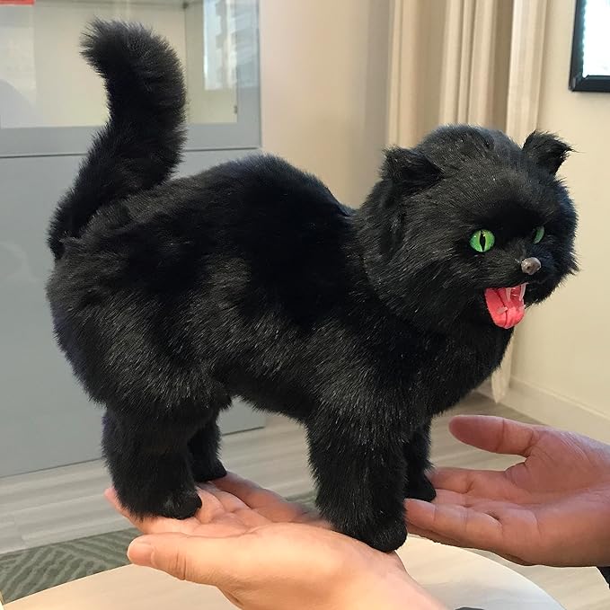 Spooky Black Cat Statue - Realistic Halloween Cat Decor, Witch’s Familiar Prop for Haunted House, Gothic Party, Scary Prank