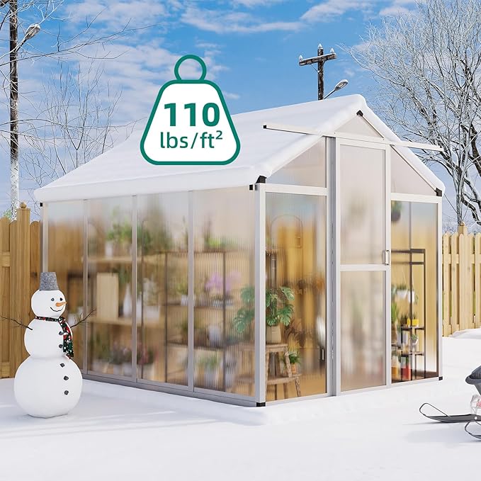 Garvee 6x8 FT Greenhouse - Aluminum Greenhouses for Outdoors, Large Polycarbonate Greenhouse with Roof Vent, Heavy Duty Walk-in Green Houses for Outside Garden, Backyard, Patio, Lawn, Easy Assembly