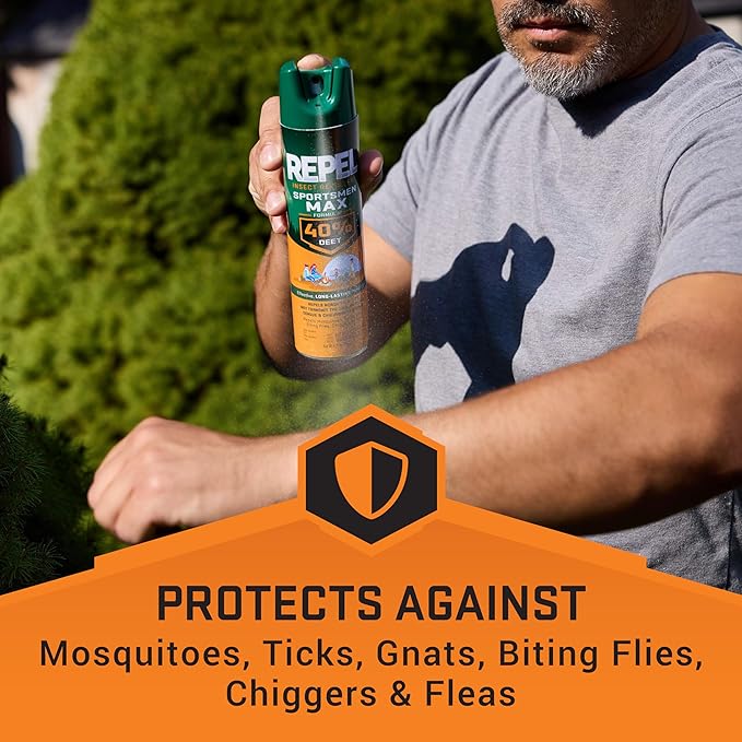 Repel Insect Repellent Sportsmen Max Formula 40% DEET, 6.5 Ounces, Long-Lasting Aerosol Insect Repellent Spray Repels Mosquitoes, Ticks, Gnats, Biting Flies, Chiggers and Fleas, 3 Pack