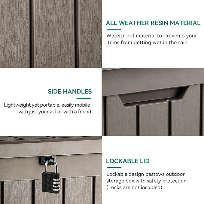 YITAHOME 51 Gallon Outdoor Storage Deck Box, Waterproof Resin Package Delivery and Storage Box with Lockable Lid for Patio Furniture Cushions, Pool Accessories, Garden Tools, Taupe