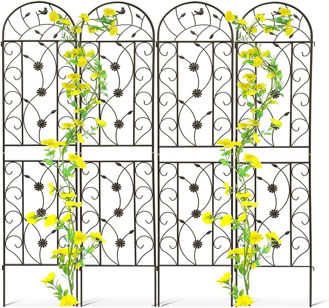 4 Pack Metal Garden Trellis for Climbing Plant Rose Stand, Brown Outdoor 86.7'' Tall Flower Support Iron Garden Fence, Brown