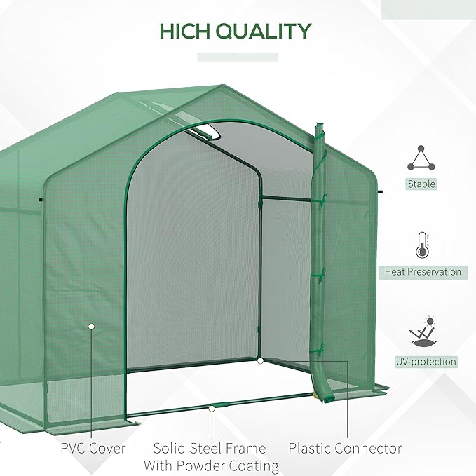 Outsunny 6' x 3' x 5' Portable Walk-in Greenhouse, PE Cover, Steel Frame Garden Hot House, Zipper Door, Top Vent for Flowers, Vegetables, Saplings, Tropical Plants, Green
