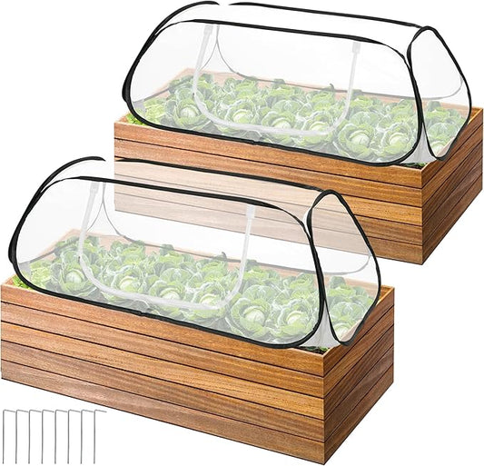 2 Pcs Pop Up Garden Rows Plants Cover, 45" x 22" x 16" Raised Garden Beds Vegetable Rows Plant Protector, Insect Bird Barrier Plant Net Cage with Stakes for Protecting Seedlings Fruits Vegetable Row