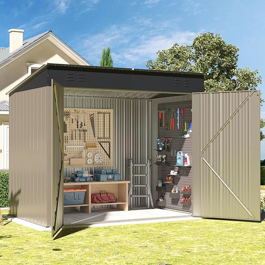 Outdoor Metal Shed, 6x4 FT Metal Shed with Slopping Roof and Lockable Doors, Waterproof Outdoor Tool Storage Clearance for Garden, Backyard