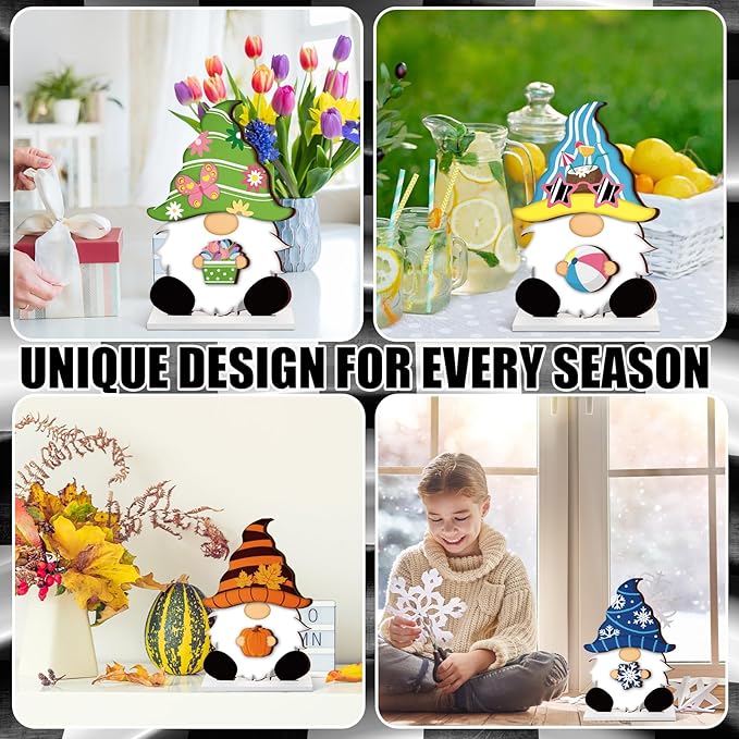 Blulu Interchangeable Wooden Gnome Decor DIY Holiday Seasonal Fall Gnomes Halloween Tiered Tray Decoration with Magnet Pieces Halloween Welcome Sign for Holiday Decorations(Stylish)