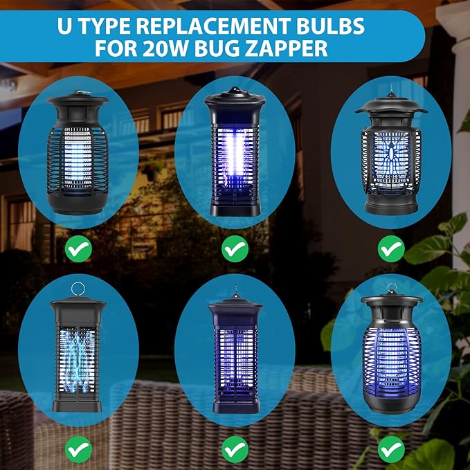 2 Pieces Bug Zapper Light Bulb 2U Type E27 20W Replacement Bulbs Compatible with Homesuit, Keuomy, Yluces, Yissvic, Powify and Other Models Bug Zapper