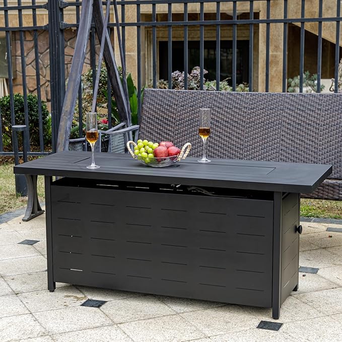 57 inch Propane Fire Pit Table,50000 BTU Gas Fire Pits Table with Lid & Lava Rock & Waterproof Cover, Outdoor Propane Firepit for Dining or Party, Outside, Patio, Garden, Yard