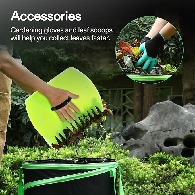 VIVOSUN 47-Gallon Collapsible Trash Can, Reusable Pop-Up Garden Bag with Hard-Shell Bottom, Leaf Scoops and Gloves, Yard Waste Container for Lawn Care and Camping, 2-Pack