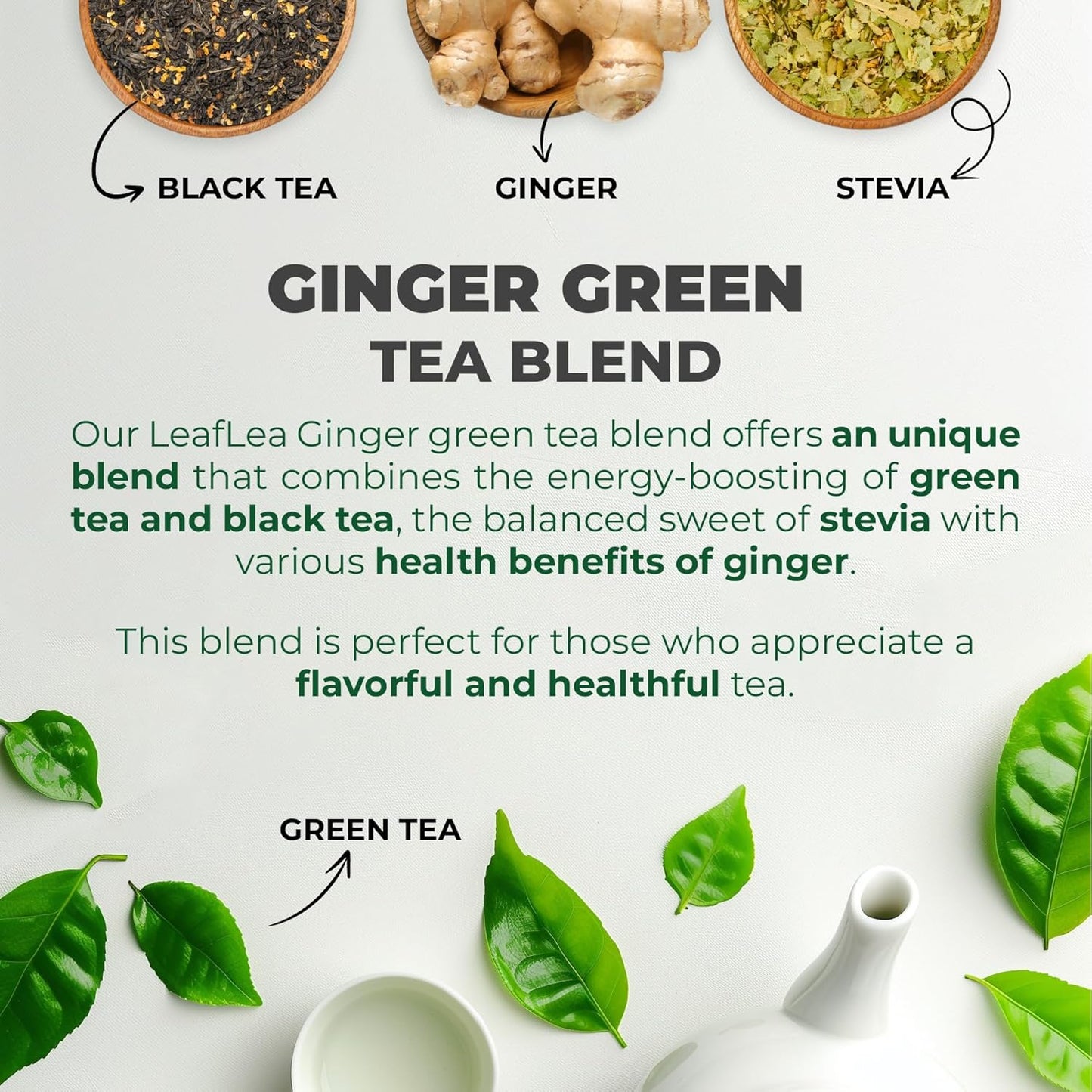 Premium Ginger Green Tea Bags Blend, Natural Green Tea with Ginger Tea Bags, Spicy and Warming Flavor Promotes Healthy Digestion, Ideal For Gift Box | 160 Tea Bags