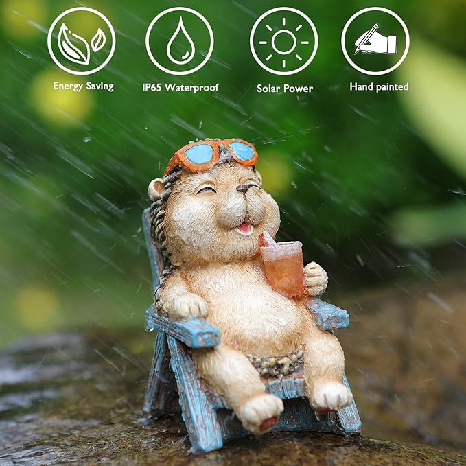 Solar Hedgehog Garden Decor Statues for Outside Lawn Yard Patio, Home Office Halloween Decorations Indoor Lights, Ideal Ornaments Birthday Gifts for Mom Women Grandma