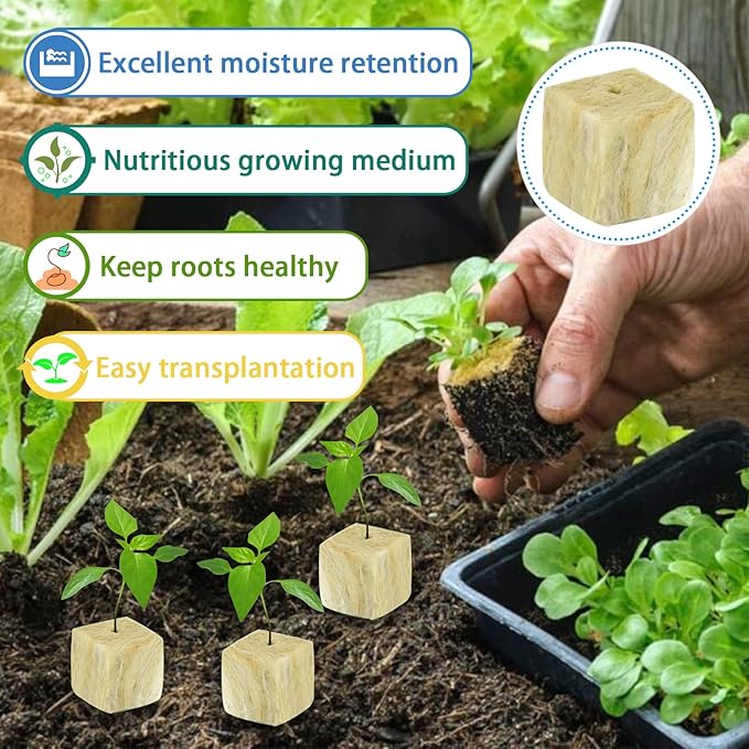 Legigo 1.5 Inch Rockwool Cubes for Hydroponics Seed Starter, Rock Wool Planting Cubes Hydroponic Garden Grow Plugs for Soilless Cultivation Plants Cutting Germination Clone(4 Sheet, 196 Plugs)