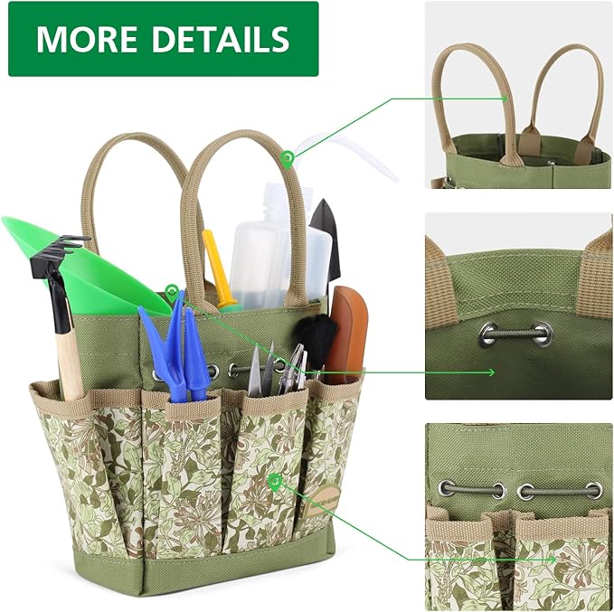 G GOOD GAIN Garden Succulent Kit with Organizer Bag, 14 Pieces Succulent Tools, Indoor Mini Hand Gardening Tools Set with Carrier for Bonsai Planter Miniature Fairy Planting Care(Honeysuckle)