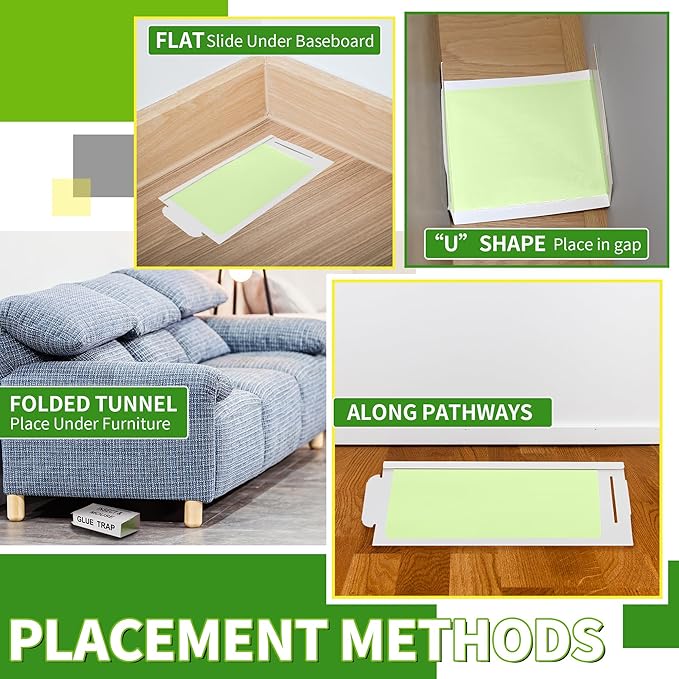 Qualirey 10 Pack Mice Traps, Green Super Sticky Mouse Traps for Mice and Rats, Peanut Butter, Pre-Scented and Non Toxic, Indoor Pet Safe Pest Control for Cockroaches, Spiders, Scorpions, 8 X 5.5 Inch