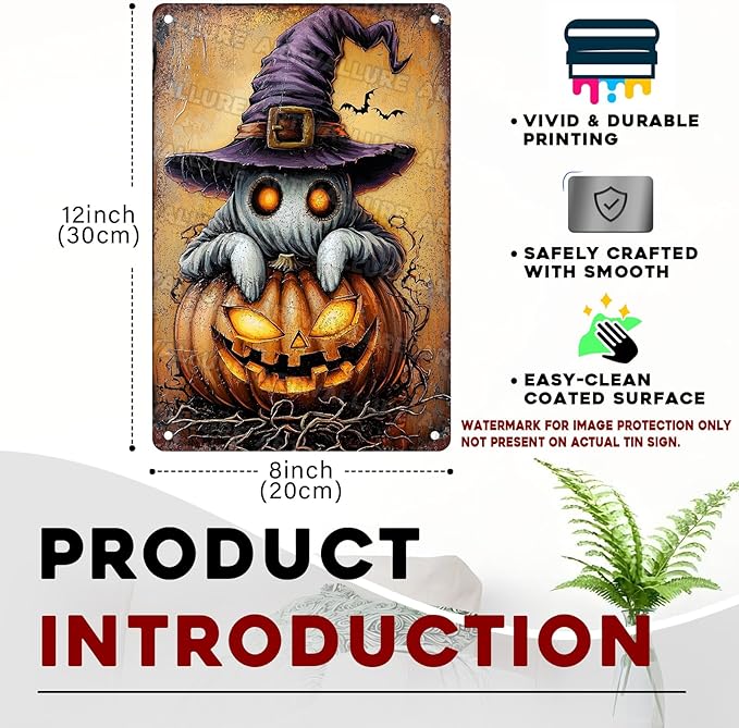 Halloween Pumpkin Vintage Sign Ghost Metal Tin Sign for Home Bar Kitchen Hotel Dining Room Coffee 8x12inch