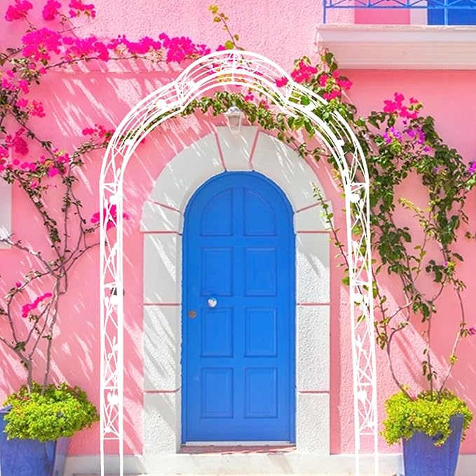 Metal Garden Arch 98.4" H White Garden Arbor Trellis for Outdoor Climbing Plants Support Rose Lawn Tall Large Wedding Archway
