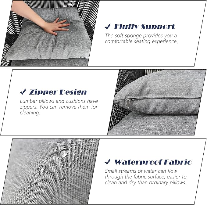 7 Pieces Patio Dining Set for 6 - All Weather Outdoor Dining Sets, All in One Outdoor Table and Chairs, Wicker Outdoor Patio Furniture Sets with Cushions and Pillows, Grey