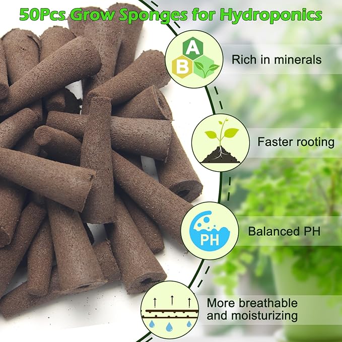150P Grow Sponges for Hydroponics, Windspeed Grow Anything Seed Pod kit Include 50 Grow Sponges, 24 Grow Baskets, 24 Grow Domes, 50 Pod Labels, 2 Tweezers