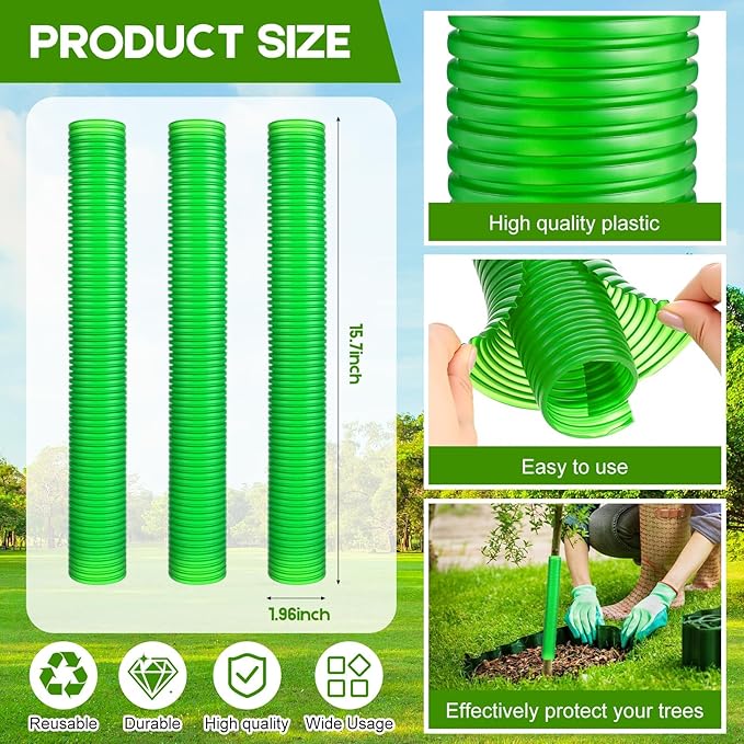 20 Pcs Corrugated Tree Guards Tubes Plastic Saplings Tree Trunk Protectors Wraps to Protect Bark from Deer, Sapling from Rodents, Mowers, Animals (15.7 x 2,Army Green)