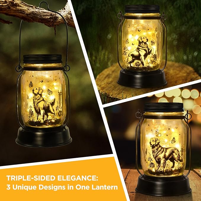 Golden Retriever Gifts for Women/Men Golden Retriever Solar Lanterns Dog Mom Birthday Dog Lovers Lantern Pet loss Pet Memorial Lights Solar Garden Decoration for Yard, Patio,Backyard,Porch Torches