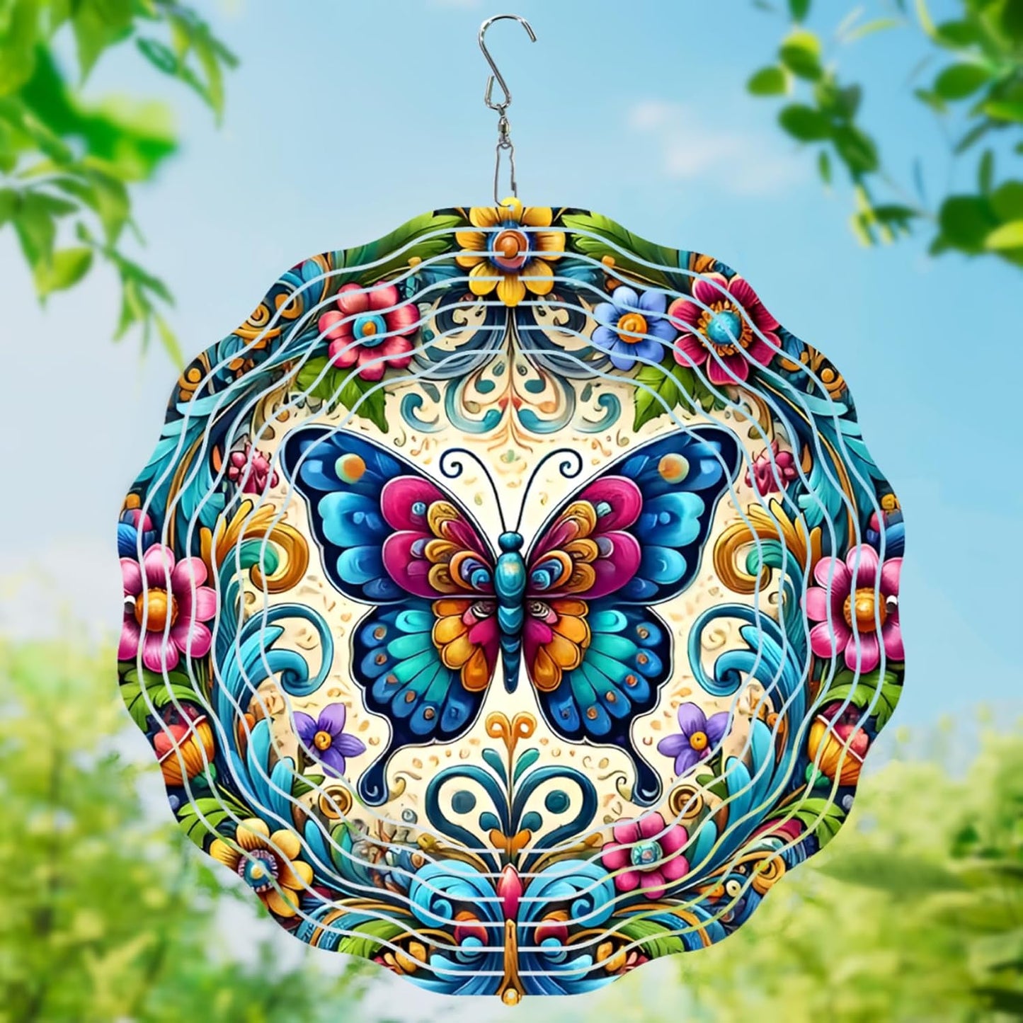 3D Hanging Wind Spinner Butterfly/Hummingbird, 10 Inch Stainless Steel Wind Spinners Outdoor Clearance, Garden Spinner for Outside Patio Yard Home Christmas Decor (Butterfly 01)