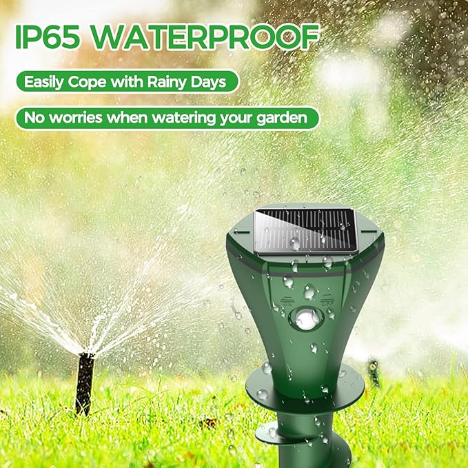 Mole Repellent Solar Powered, 4 Pack Vole Repellent Outdoor, Gopher Repellent Ultrasonic Solar Powered Groundhog Deterrent Snakes Pest Rodent Sonic Vibration Stake for Lawns, Garden, Yard, Farmland