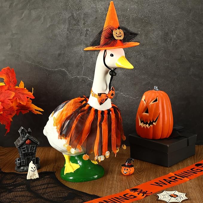 3 Pcs Halloween Porch Goose Outfits,Porch Goose Halloween Costume Pumpkins Style Goose Outfit Bow Tie and Hat for Garden Decoration Party Patio Yard Orange