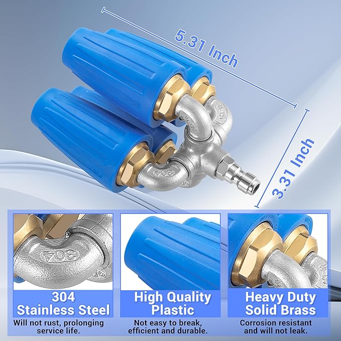 4-in-1 Turbo Nozzle Pressure Washer, 2.0 Orifice Quadruple Turbo Nozzle, 360° Rotating Turbo Nozzle with 1/4" Quick Connector, 4000 PSI