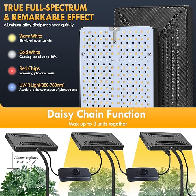 Tall Bonsai Tree Grow Light with Stand, 25 Watt Standing Plant Growing Lamps for Large Houseplants, Adjustable 12"-48" Tripod Stand Grow Light, Daisy Chain Function, On/Off Switch