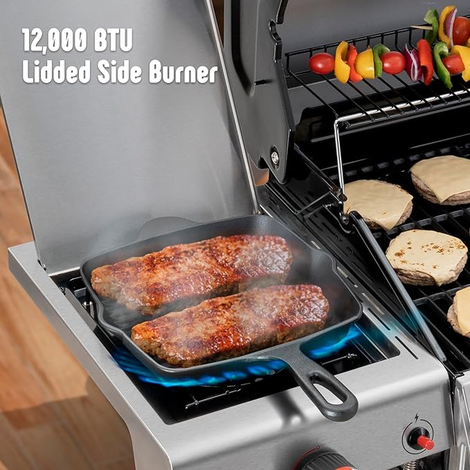 All Stainless Steel 4+1 Burner Gas BBQ Grill, Outdoor Propane Grill with Premium Enameled Coated Chamber Body & Porcelain-Enameled Cast lron Grates, 48,000 BTU