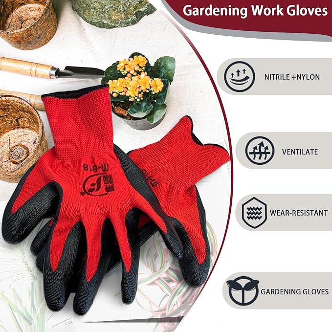 120 Pairs Gardening Work Gloves Bulk for Men Women, Breathable Nitrile Rubber Coated Garden Gloves Dipped Gripping Outdoor Working Gloves for Construction, Gardening, 9.1 Inch