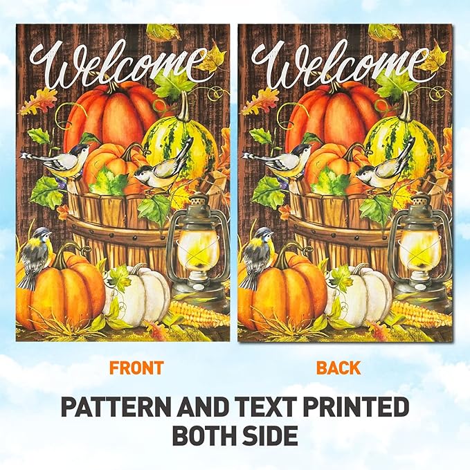 Fall Thanksgiving Pumpkins Bird Garden Flag,Blackout Halloween Autumn Harvest Latern Vertical Flag12x18 Double Sided, Welcome Patio Front Porch Yard Lawn Outdoor House Fall Decoration