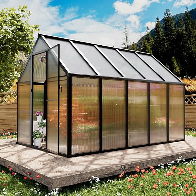 6'x10' Snap-Together Greenhouse - Easy 3-Way Connectors, Heavy-Duty Aluminum Frame, Wind/Snow Resistant for Gardening/Urban Farming, Includes Sliding Door & Ventilation Windows
