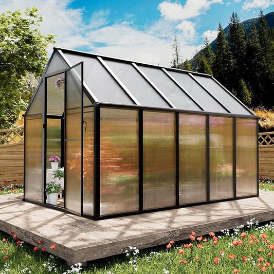 6'x10' Snap-Together Greenhouse - Easy 3-Way Connectors, Heavy-Duty Aluminum Frame, Wind/Snow Resistant for Gardening/Urban Farming, Includes Sliding Door & Ventilation Windows