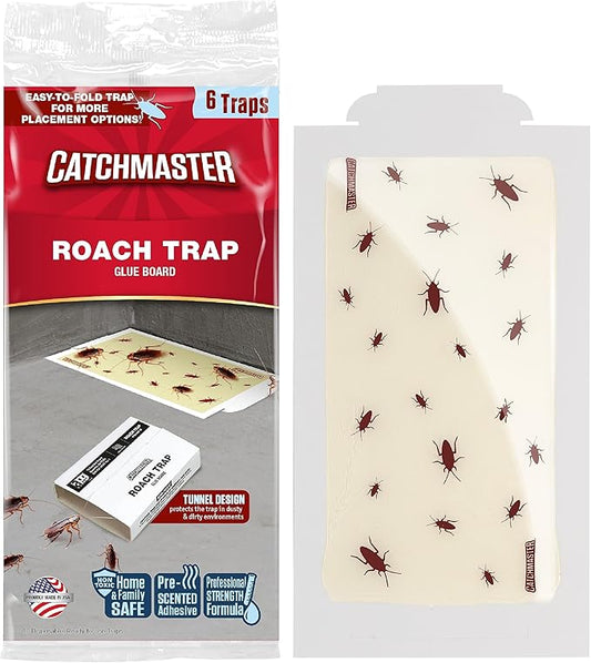 Catchmaster Roach Trap Glue Boards 6-Pk, Adhesive Bug Catcher, Insect & Roach Killer, Scorpion, Spider, Cricket, & Cockroach Traps for Home, Bulk Glue Traps for House & Garage, Pest Control for Home
