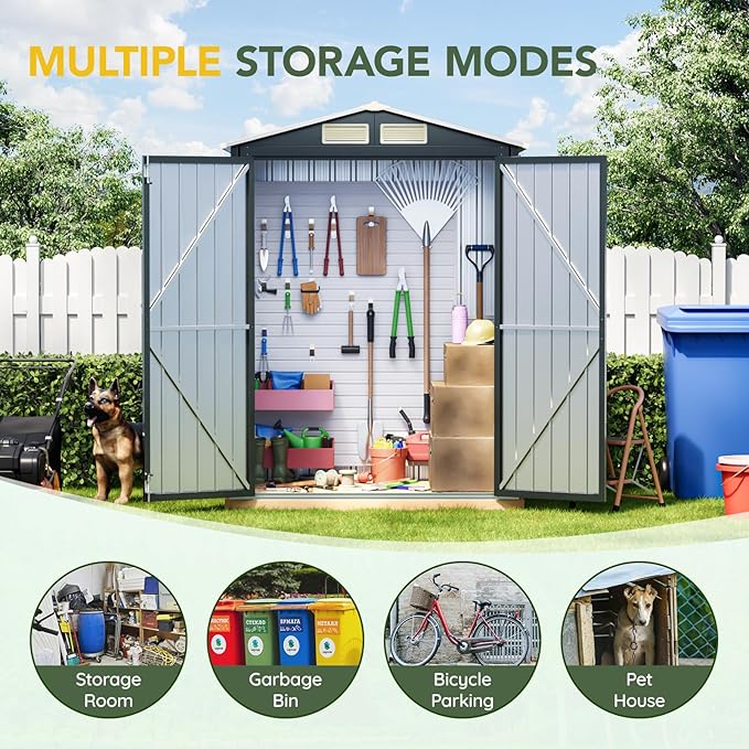Breezz 5x3FT Vertical Outdoor Steel Storage Shed with Floor Frame, Lockable Doors, Compact Metal Tool Shed for Garden, Backyard, Patio, Utility, and Bike Storage,Nightblue