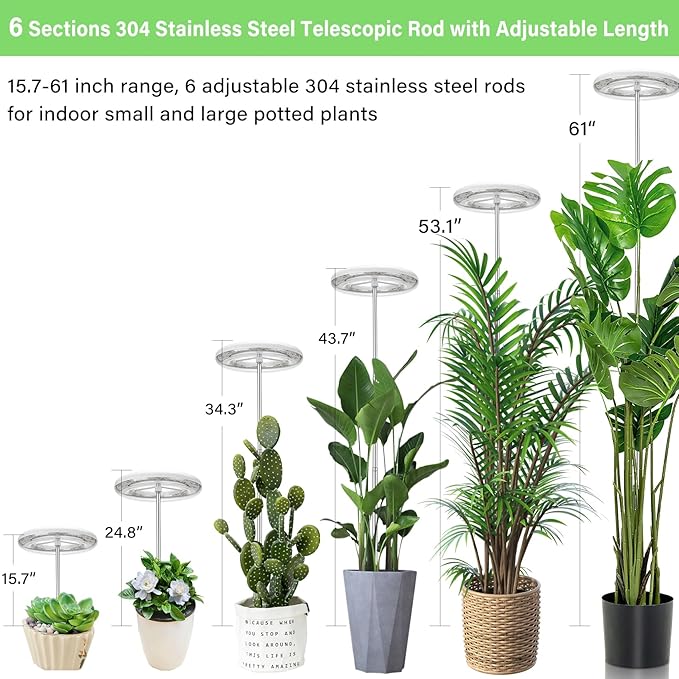 Grow Light for Indoor Plants with Tripod Stand, Full Spectrum Plant Lamp 61" Tall Halo Grow Lights for Plant with Automatic Timer, 72 LEDs Plant Light Height and Brightness Adjustable