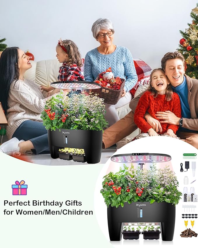 Hydroponic Growing System Kit 16 Pods, Smart Herb Garden with Sprout Mode Can Seedling in Advance & 24W Full Spectrum LED Grow Light, Indoor Garden Planter for Home/Office/School (Black)