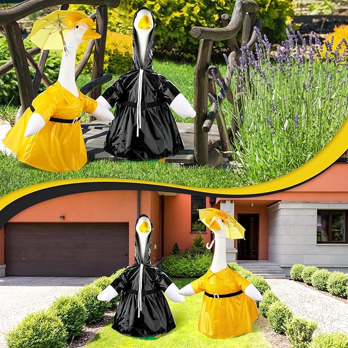 Frienda 2 Set Raincoat Porch Goose Outfit Clothes for 23" High Cement or Plastic Goose, Raincoat and Umbrella Yard Cement Geese Duck Clothes Costume for Fall Halloween Outdoor Garden Patio Decor