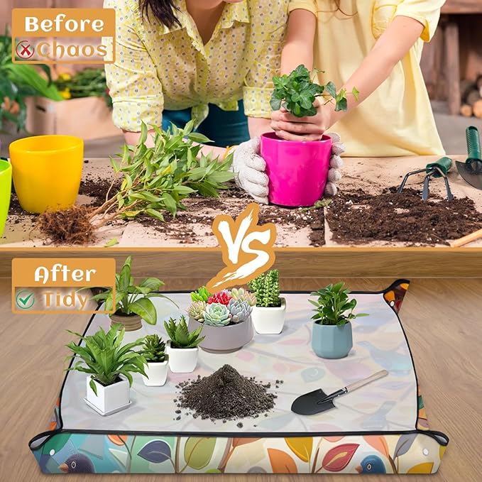 Hummingbirds Tree Foldable Garden Hand Transplanting Succulent Tools,Waterproof Thickened Repotting Mat Plant Tag, Miniature Planting Indoor Fairy Care,Potting,Cactus,Houseplant Bonsai Tool Kit Gift